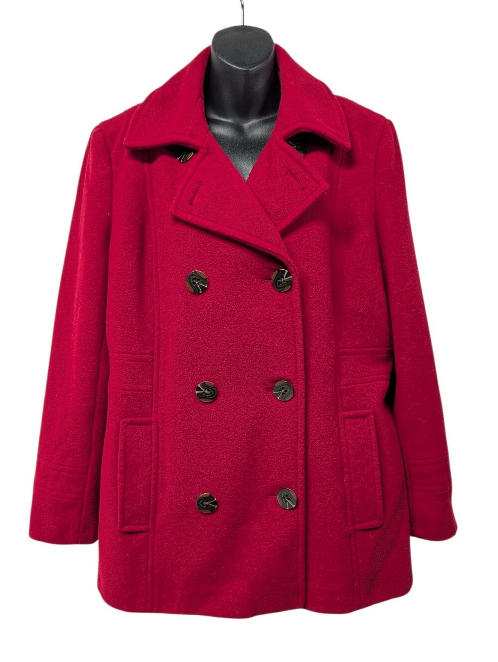 Calvin Klein Women's Red Wool Blend Double Breasted Peacoat Size Large Lined